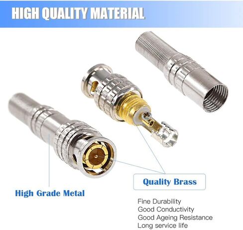 V-Fiabilidad 12 حزمة BNC ذكر موصلات محورية، BNC لحام RG59 RG6 محطة محورية مطلية بالذهب برغي على محول نحاسي لكابلات فيديو كاميرا مراقبة أمان المنزل CCTV in Kuwait