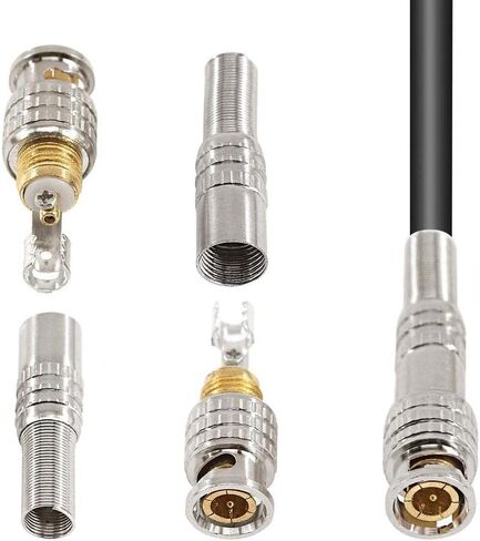 V-Fiabilidad 12 حزمة BNC ذكر موصلات محورية، BNC لحام RG59 RG6 محطة محورية مطلية بالذهب برغي على محول نحاسي لكابلات فيديو كاميرا مراقبة أمان المنزل CCTV in Kuwait