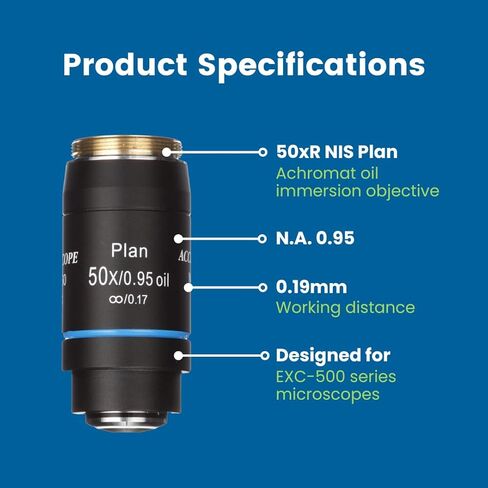 هدف المجهر، زيت 50xR NIS Plan Achromat - مسافة عمل 0.95-0.19 مم - يناسب مجاهر سلسلة Accu-Scope EXC-500 وسلسلة Nikon in Kuwait