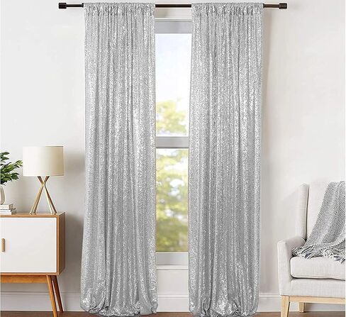 JYFLZQ Silver Sequin Backdrop Curtains 2ft x 8ft 2 Panel Glitter Photo Booth Backdrops Sparkly Photography Background Drapes for Parties Wedding Bridal Showers in Saudi Arabia