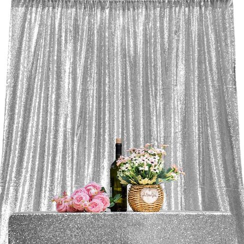 JYFLZQ Silver Sequin Backdrop Curtains 2ft x 8ft 2 Panel Glitter Photo Booth Backdrops Sparkly Photography Background Drapes for Parties Wedding Bridal Showers in Saudi Arabia