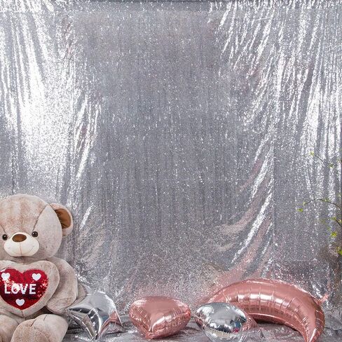 JYFLZQ Silver Sequin Backdrop Curtains 2ft x 8ft 2 Panel Glitter Photo Booth Backdrops Sparkly Photography Background Drapes for Parties Wedding Bridal Showers in Saudi Arabia