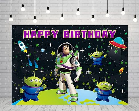 خلفية صور كرتونية Buzz Lightyear لمستلزمات الحفلات مقاس 5x3ft خلفيات صور للفضاء Buzz Lightyear موضوع لافتة استحمام الطفل لتزيين طاولة الكيك in Saudi Arabia