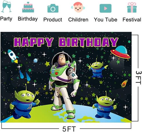 خلفية صور كرتونية Buzz Lightyear لمستلزمات الحفلات مقاس 5x3ft خلفيات صور للفضاء Buzz Lightyear موضوع لافتة استحمام الطفل لتزيين طاولة الكيك in Saudi Arabia