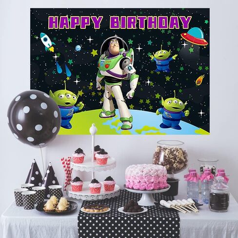 خلفية صور كرتونية Buzz Lightyear لمستلزمات الحفلات مقاس 5x3ft خلفيات صور للفضاء Buzz Lightyear موضوع لافتة استحمام الطفل لتزيين طاولة الكيك in Saudi Arabia