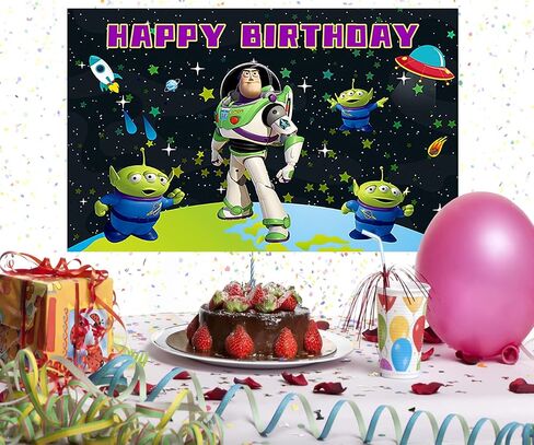 خلفية صور كرتونية Buzz Lightyear لمستلزمات الحفلات مقاس 5x3ft خلفيات صور للفضاء Buzz Lightyear موضوع لافتة استحمام الطفل لتزيين طاولة الكيك in Saudi Arabia