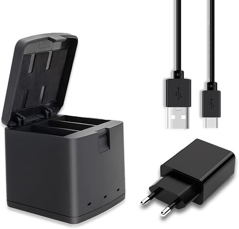 شاحن بطارية KWTOUL Hero 9/10/11 شاحن بطارية ثلاثي صندوق تخزين البطارية متوافق مع Gopro Hero 11/10/9 شاحن USB سريع للتخزين وقابس شاحن محول تيار متردد أمريكي in Kuwait