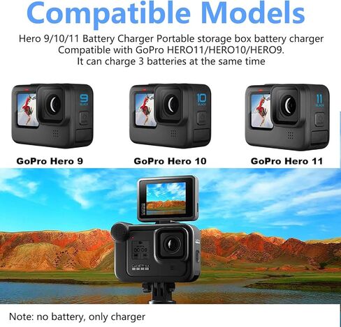 شاحن بطارية KWTOUL Hero 9/10/11 شاحن بطارية ثلاثي صندوق تخزين البطارية متوافق مع Gopro Hero 11/10/9 شاحن USB سريع للتخزين وقابس شاحن محول تيار متردد أمريكي in Kuwait