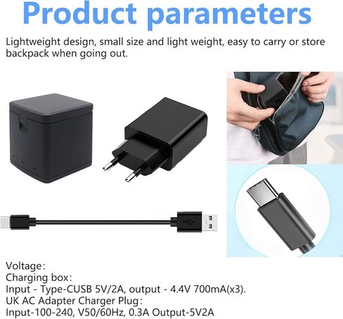 شاحن بطارية KWTOUL Hero 9/10/11 شاحن بطارية ثلاثي صندوق تخزين البطارية متوافق مع Gopro Hero 11/10/9 شاحن USB سريع للتخزين وقابس شاحن محول تيار متردد أمريكي in Kuwait