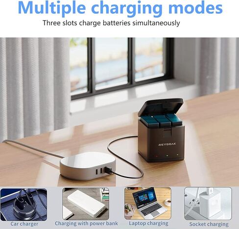 شاحن بطارية KWTOUL Hero 9/10/11 شاحن بطارية ثلاثي صندوق تخزين البطارية متوافق مع Gopro Hero 11/10/9 شاحن USB سريع للتخزين وقابس شاحن محول تيار متردد أمريكي in Kuwait