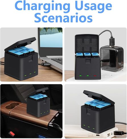 شاحن بطارية KWTOUL Hero 9/10/11 شاحن بطارية ثلاثي صندوق تخزين البطارية متوافق مع Gopro Hero 11/10/9 شاحن USB سريع للتخزين وقابس شاحن محول تيار متردد أمريكي in Kuwait