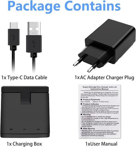 شاحن بطارية KWTOUL Hero 9/10/11 شاحن بطارية ثلاثي صندوق تخزين البطارية متوافق مع Gopro Hero 11/10/9 شاحن USB سريع للتخزين وقابس شاحن محول تيار متردد أمريكي in Kuwait