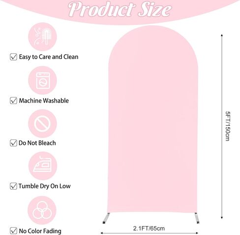 Spandex Fitted Wedding Arch Cover 6.6FT Pink Arch Backdrop Cover, Round Top Chiara Backdrop Stand Covers for Wedding Birthday Party Baby Shower Banquet Arch Decoration (Pink, 6.6FT) in Kuwait
