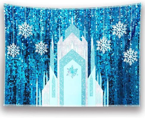 ZTHMOE 7x5ft Fabric Ice Snow Castle Backdrop Girl Birthday Party Princess Decoration Cake Table Banner Snowflake Curtain (No Glitter No Sequin) Winter Photo Prop in Kuwait