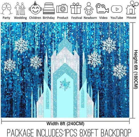 ZTHMOE 7x5ft Fabric Ice Snow Castle Backdrop Girl Birthday Party Princess Decoration Cake Table Banner Snowflake Curtain (No Glitter No Sequin) Winter Photo Prop in Kuwait