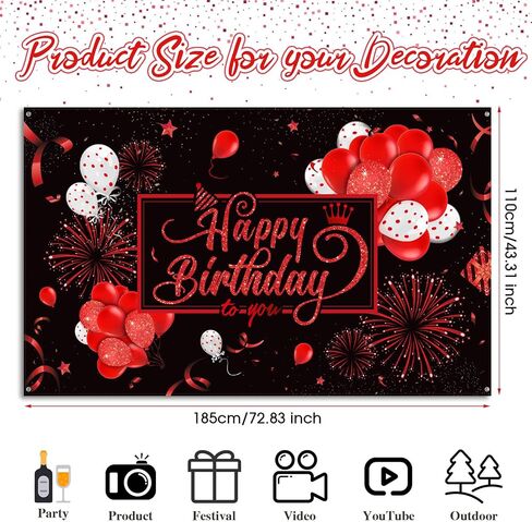 Blulu Black and Gold Happy Birthday Banner Sign Photo Backdrop, Classic in Kuwait