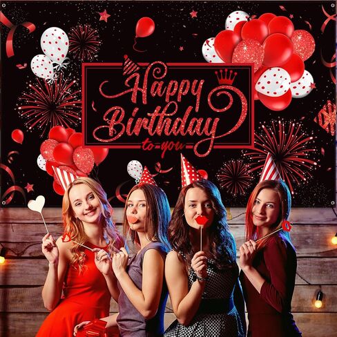 Blulu Black and Gold Happy Birthday Banner Sign Photo Backdrop, Classic in Kuwait