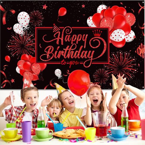 Blulu Black and Gold Happy Birthday Banner Sign Photo Backdrop, Classic in Kuwait