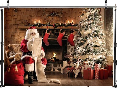 SJOLOON Christmas Backdrop Fireplace Santa Claus Christmas Tree for Christmas Theme Party Decoration Banner Photoshoot Studio Props 11730 (8x6FT) in Saudi Arabia