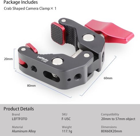 Leftfoto Universal Super Clamp,Crab Shaped Camera Clamp,All-Metal Pliers Clip w/1/4'' and 3/8'' Thread for Tripod Legs/Bicycles/Table/LCD Field Monitors/Microphones/Gopro Sports Camera in Saudi Arabia