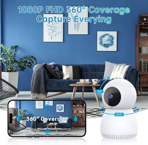 WESECUU Home Security Camera, 360 Pan/Tilt Indoor Security Camera with Motion Detection Tracking, 1080P Pet Dog Camera with Phone App, Baby Monitor with Camera and Audio Two Way Audio in Kuwait