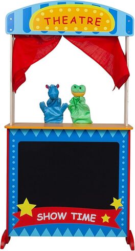 مسرح وورشة عمل الدمى الخشبية 2 في 1 من تويستر | مجموعة لعب فاخرة للأطفال الصغار توفر ساعات من اللعب التظاهري | حامل عصير الليمون الخشبي بقاعدة متينة وسبورة | إضافة لا غنى عنها إلى غرفة اللعب الخاصة بك in Kuwait