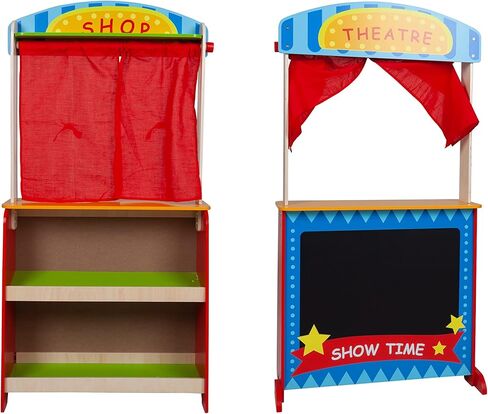 مسرح وورشة عمل الدمى الخشبية 2 في 1 من تويستر | مجموعة لعب فاخرة للأطفال الصغار توفر ساعات من اللعب التظاهري | حامل عصير الليمون الخشبي بقاعدة متينة وسبورة | إضافة لا غنى عنها إلى غرفة اللعب الخاصة بك in Kuwait