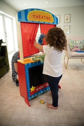 مسرح وورشة عمل الدمى الخشبية 2 في 1 من تويستر | مجموعة لعب فاخرة للأطفال الصغار توفر ساعات من اللعب التظاهري | حامل عصير الليمون الخشبي بقاعدة متينة وسبورة | إضافة لا غنى عنها إلى غرفة اللعب الخاصة بك in Kuwait