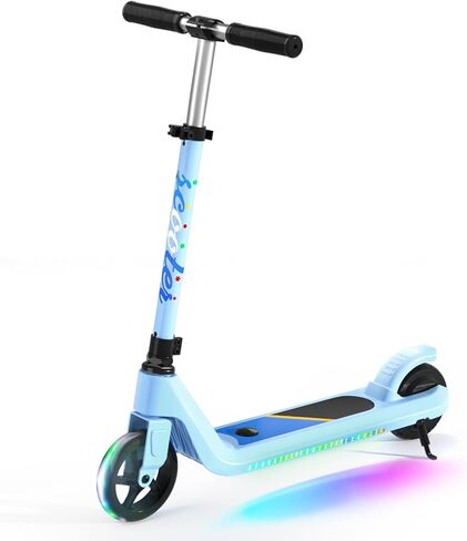 LINGTENG Electric Scooter for Kids Age of 6-10, Kick-Start Boost Kids Scooter with Adjustable Speed and Height, Kids Scooter with Flash Wheel & Deck Lights（Black） in Kuwait