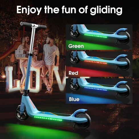LINGTENG Electric Scooter for Kids Age of 6-10, Kick-Start Boost Kids Scooter with Adjustable Speed and Height, Kids Scooter with Flash Wheel & Deck Lights（Black） in Kuwait