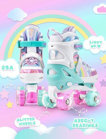 SULIFEEL Rainbow Unicorn 4 مقاسات قابلة للتعديل للتزلج على الجليد للفتيات والأولاد والأطفال in Kuwait