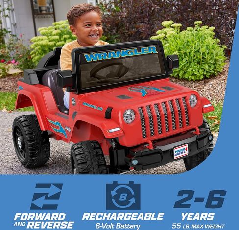 Bundle of Power Wheels Hot Wheels Jeep Wrangler Toddler Ride-On Toy with Driving Sounds + Power Wheels 6-Volt Red Rechargeable Replacement Battery for Fisher-Price Ride-On Preschool & Toddler Toy, Red in Saudi Arabia