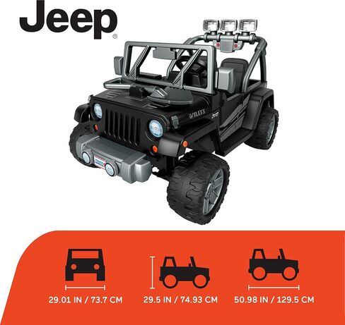 سيارة جيب رانجلر ويليز باور ويلز تعمل بالبطارية مع أصوات وأضواء للأطفال في مرحلة ما قبل المدرسة من عمر 3 سنوات فما فوق، باللون الأسود in Kuwait