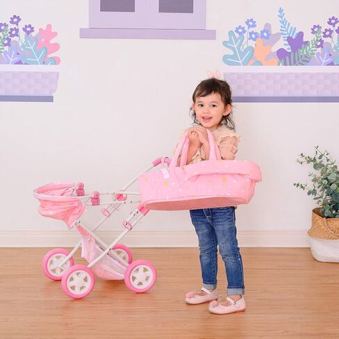 Olivia’s Little World - Baby Doll Bassinet Stroller, Baby Doll Pram Stroller Buggy for 3 Year Old Girls Toddlers, 2 in 1 Deluxe Doll Stroller for up to 16" Dolls, Toy Baby Stroller - Iridescent Color in Saudi Arabia