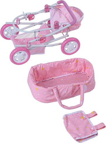 Olivia’s Little World - Baby Doll Bassinet Stroller, Baby Doll Pram Stroller Buggy for 3 Year Old Girls Toddlers, 2 in 1 Deluxe Doll Stroller for up to 16" Dolls, Toy Baby Stroller - Iridescent Color in Saudi Arabia