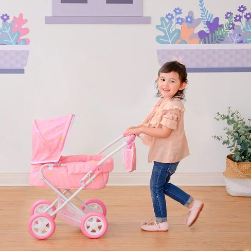 Olivia’s Little World - Baby Doll Bassinet Stroller, Baby Doll Pram Stroller Buggy for 3 Year Old Girls Toddlers, 2 in 1 Deluxe Doll Stroller for up to 16" Dolls, Toy Baby Stroller - Iridescent Color in Saudi Arabia