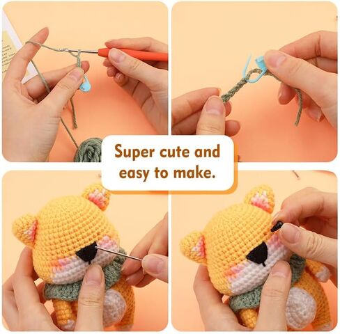 YYU مجموعة الكروشيه للمبتدئين، مجموعة حيوانات لطيفة كاملة من الكروشيه للمبتدئين، مع دروس فيديو خطوة بخطوة، مجموعات كروشيه للبالغين، مستلزمات الحياكة DIY in Kuwait