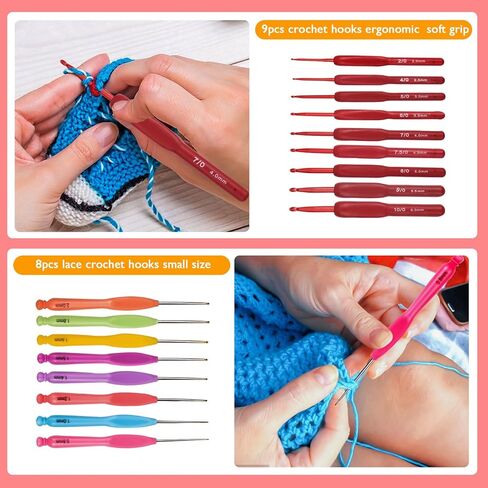 مجموعة كروشيه للمبتدئين البالغين، 90 قطعة من مجموعات الكروشيه مع ملحقات غزل الحياكة، حقيبة كروشيه، مجموعة أدوات كروشيه محمولة للمبتدئين والأطفال، خطافات كروشيه مريحة، لوازم أدوات حياكة للسفر in Kuwait