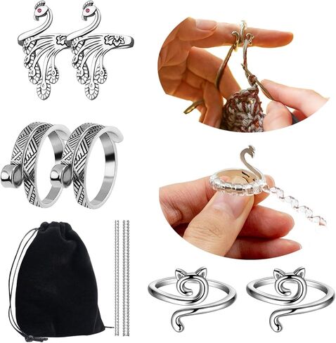 eactel 6 حزمة حلقة الكروشيه قابل للتعديل لدليل الغزل الإصبع، الطاووس القط خمر الحياكة حلقات الكروشيه للتوتر، الكروشيه حلقة التوتر غزل الإصبع in Kuwait