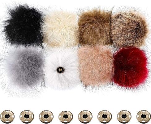 Boao Faux Fur Fluffy Pompom Ball for hat with Removable Press Button for Knitting Hat Shoes Scarves Bag (Color A, 8 Pieces) in Saudi Arabia