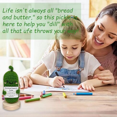 Handmade Emotional Support Pickled Cucumber Gift, Funny Birthday Gifts Knitted Cucumber with Positive Card Funny Decor Positive Potato Crochet for Encouragement Gifts for Friends in Kuwait