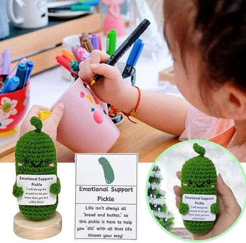 Handmade Emotional Support Pickled Cucumber Gift, Funny Birthday Gifts Knitted Cucumber with Positive Card Funny Decor Positive Potato Crochet for Encouragement Gifts for Friends in Kuwait