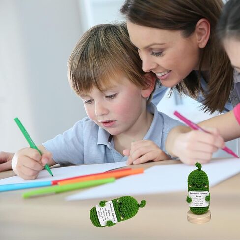 Handmade Emotional Support Pickled Cucumber Gift, Funny Birthday Gifts Knitted Cucumber with Positive Card Funny Decor Positive Potato Crochet for Encouragement Gifts for Friends in Kuwait