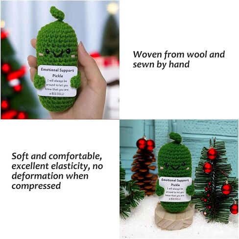Handmade Emotional Support Pickled Cucumber Gift, Funny Birthday Gifts Knitted Cucumber with Positive Card Funny Decor Positive Potato Crochet for Encouragement Gifts for Friends in Kuwait