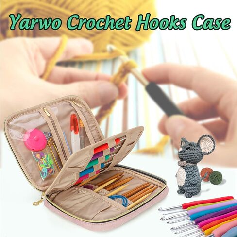 حقيبة خطاف كروشيه من YARWO، حامل منظم للسفر لخطافات الكروشيه، وإبر الحياكة الدائرية، وإبر الحياكة (حتى 8 بوصات) واللوازم الأخرى، أزرق مخضر (حقيبة فقط، تصميم حاصل على براءة اختراع) in Kuwait