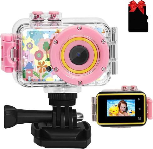 Kids Waterproof Camera Underwater Camera Toys for Girls Boys Age 3-8, 1080P Toddler Video Camera Gift - Children Portable Sports Camcorder for Outdoor Riding Skating Jumping with 32GB SD Card in Kuwait
