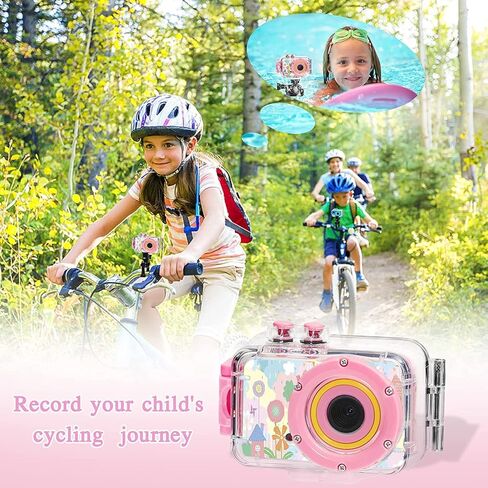 Kids Waterproof Camera Underwater Camera Toys for Girls Boys Age 3-8, 1080P Toddler Video Camera Gift - Children Portable Sports Camcorder for Outdoor Riding Skating Jumping with 32GB SD Card in Kuwait