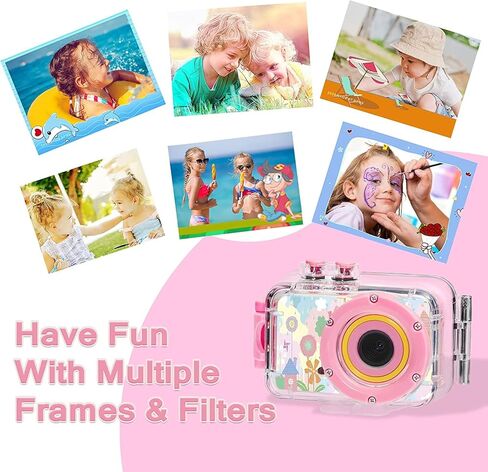 Kids Waterproof Camera Underwater Camera Toys for Girls Boys Age 3-8, 1080P Toddler Video Camera Gift - Children Portable Sports Camcorder for Outdoor Riding Skating Jumping with 32GB SD Card in Kuwait