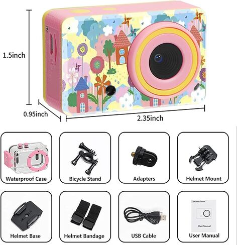 Kids Waterproof Camera Underwater Camera Toys for Girls Boys Age 3-8, 1080P Toddler Video Camera Gift - Children Portable Sports Camcorder for Outdoor Riding Skating Jumping with 32GB SD Card in Kuwait