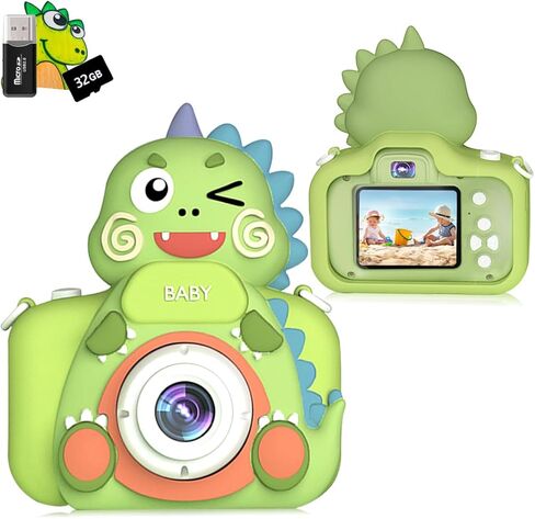 كاميرا أطفال ديناصور طفل صغير كاميرا رقمية بنين بنات أطفال، هدايا عيد الميلاد، كاميرا رقمية للأطفال 1080 بكسل HD كاميرا فيديو لـ 4 5 6 7 8 9 سنوات من العمر ألعاب هدايا لعبة الكاميرا (أخضر) in Kuwait